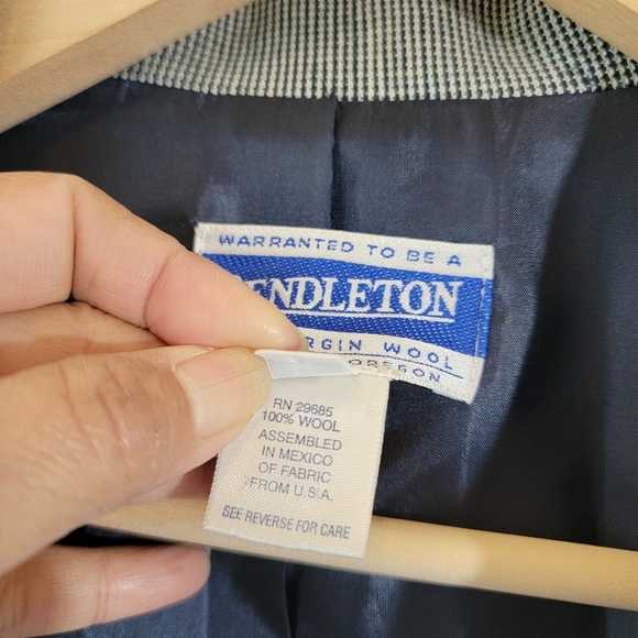 VTG Pendleton Gray Houndstooth 100% Wool Single Breasted Blazer 16 Office Siren - Picture 10 of 11